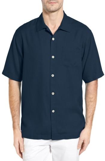 Men's Tommy Bahama Royal Bermuda Standard Fit Silk Blend Camp Shirt, Size - Blue