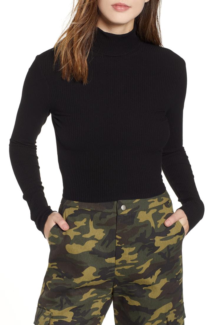 Women's Tiger Mist Fern Mock Neck Top - Black