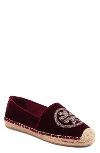 Women's Tory Burch Chain Logo Espadrille Flat M - Burgundy