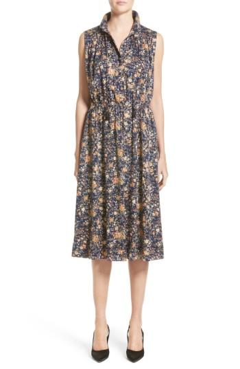 Women's Adam Lippes Floral Print Silk Dress - Blue