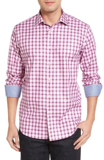 Men's Bugatchi Classic Fit Herringbone Check Sport Shirt - Pink