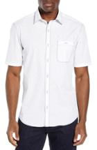 Men's Bugatchi Shaped Fit Leaf Print Sport Shirt - White