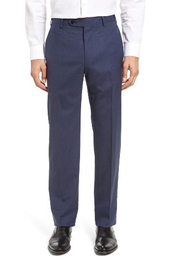 Men's Zanella Devon Flat Front Windowpane Wool Trousers - Blue