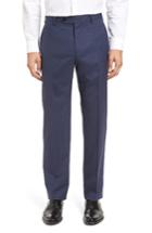 Men's Zanella Devon Flat Front Windowpane Wool Trousers - Blue