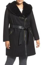 Women's Via Spiga Wool Blend Coat With Faux Fur Trim