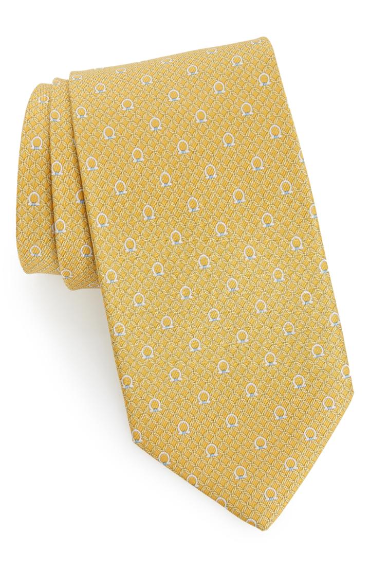 Men's Salvatore Ferragamo Gage Print Silk Tie, Size - Yellow