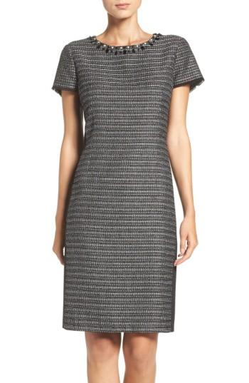 Women's Ellen Tracy Embellished Tweed Shift Dress - Black