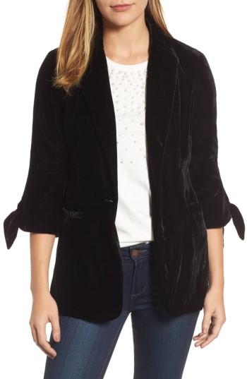 Women's Halogen Tie Sleeve Velvet Blazer - Black