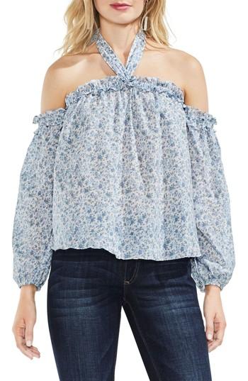 Women's Vince Camuto Whisper Ditsy Off The Shoulder Halter Top, Size - White