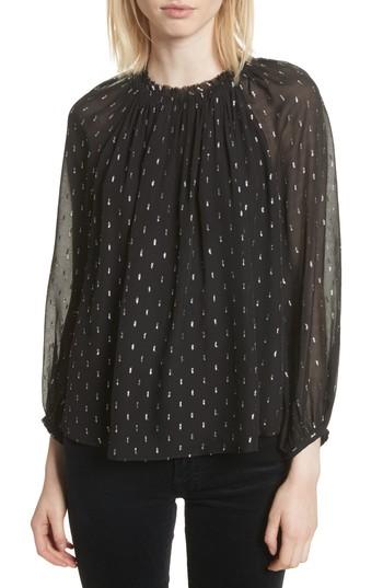 Women's Joie Baylee B Ruffle Collar Metallic Dot Blouse - Black