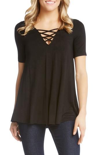 Women's Karen Kane Lace-up Neck Swing Top - Black