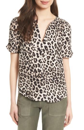 Women's Joie Amone Leopard Print Silk Top, Size - White