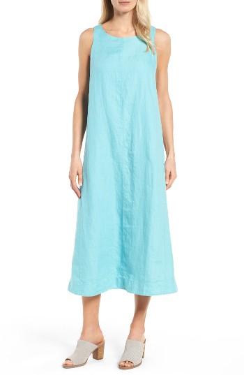 Women's Eileen Fisher Organic Linen Long A-line Dress - Blue/green