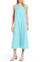Women's Eileen Fisher Organic Linen Long A-line Dress - Blue/green