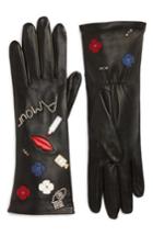 Women's Agnelle Paris Patches Lambskin Leather Gloves - Black
