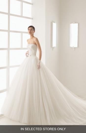 Women's Two By Rosa Clara Beaded Lace & Tulle Strapless Gown, Size - Beige