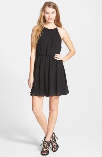Women's Blouson Chiffon Skater Dress - Black