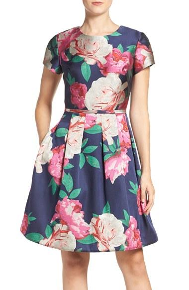 Women's Eliza J Floral Print Fit & Flare Dress - Blue