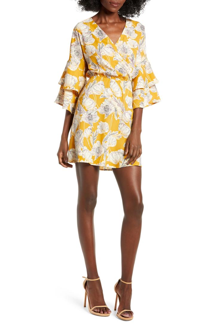 Women's All In Favor Printed Ruffle Sleeve Minidress - Yellow