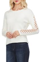 Women's Vince Camuto Lattice Sleeve Cotton Blend Sweater - White