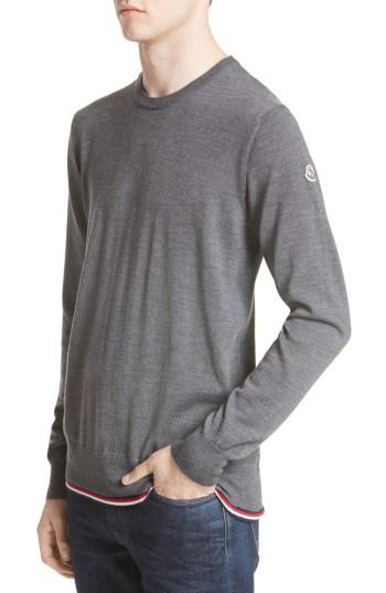 Men's Moncler Maglione Tipped Wool Sweater - Grey