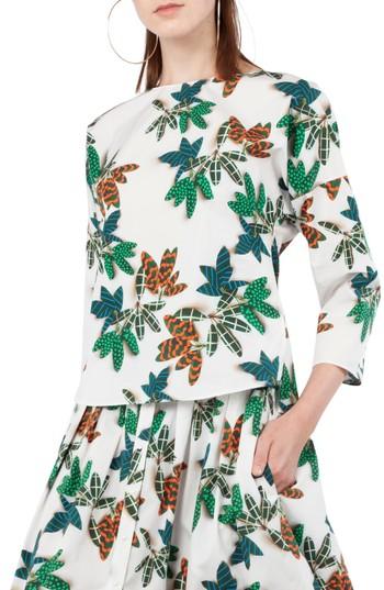 Women's Akris Punto Tropical Print Cotton Blouse - White