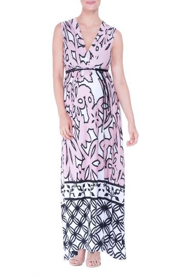 Women's Kimi And Kai Print Maternity Maxi Dress - Pink