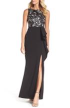 Petite Women's Adrianna Papell Embroidered Bodice Gown P - Black