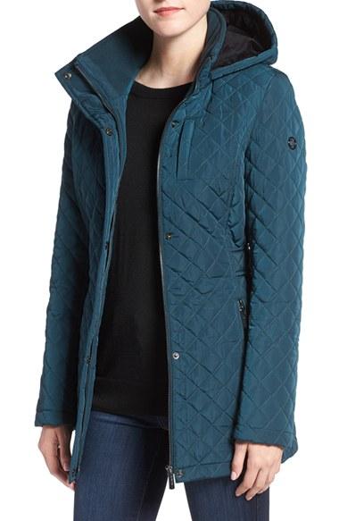 Women's Calvin Klein Hooded Quilted Jacket - Green