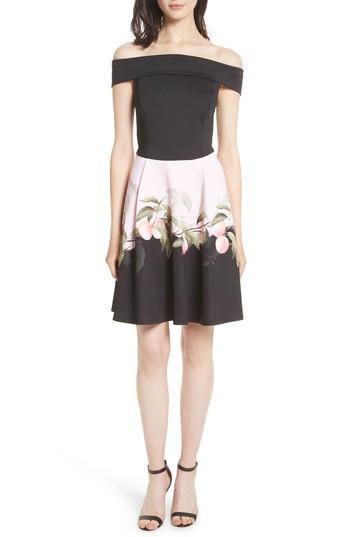 Women's Ted Baker London Peach Blossom Off The Shoulder Dress - Black