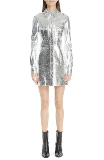 Women's Calvin Klein 205w39nyc Metallic Leather Western Shirtdress Us / 36 It - Metallic