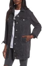 Women's Topshop Ripped Elbow Longline Denim Jacket Us (fits Like 0-2) - Black