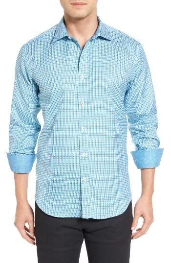 Men's Bugatchi Shaped Fit Print Sport Shirt - Green