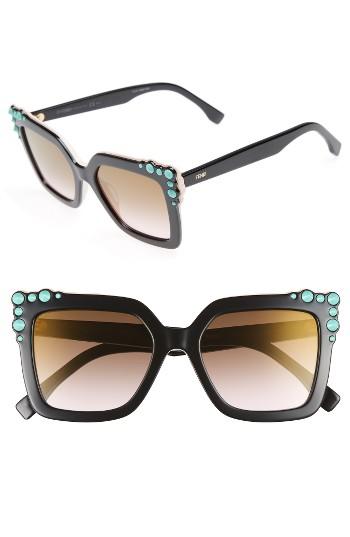 Women's Fendi 52mm Gradient Cat Eye Sunglasses - Black/ Pink