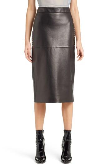 Women's Valentino Studded Lambskin Leather Skirt - Black