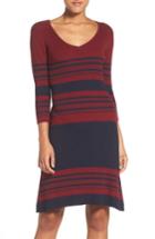 Women's Fraiche By J Stripe Body-con Sweater Dress - Burgundy