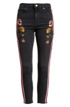 Women's Topshop Stripe Floral Denim Pants W X 30l (fits Like 28-29w) - Black