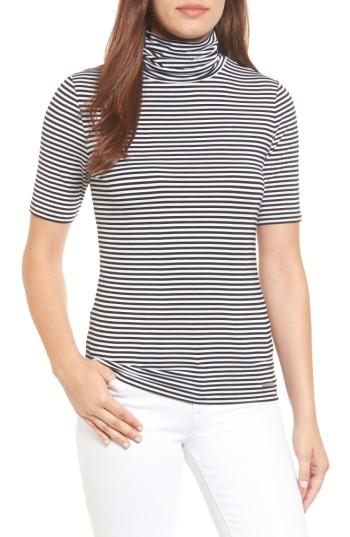 Women's Michael Michael Kors Stripe Turtleneck Top - Black