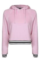 Women's Topshop Stripe Edge Velour Hoodie Us (fits Like 10-12) - Pink
