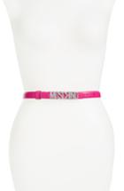 Women's Moschino Logo Plate Skinny Leather Belt - Violet