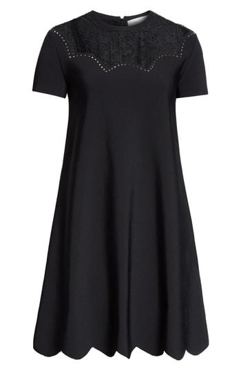 Women's Valentino Scallop Detail Lace Yoke Dress