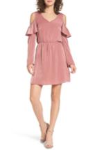 Women's Everly Ruffle Satin Cold Shoulder Dress - Pink