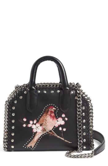 Stella Mccartney Mini Falabella Embroidered Faux Leather Tote - Black