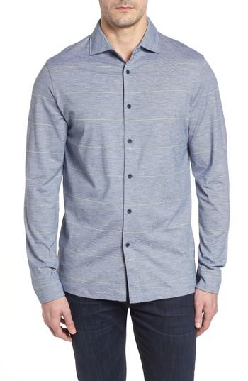 Men's Bugatchi Regular Fit Stripe Knit Sport Shirt, Size - Black