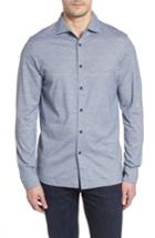 Men's Bugatchi Regular Fit Stripe Knit Sport Shirt, Size - Black