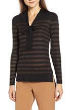 Women's Anne Klein Metallic Stripe Bow Front Sweater - Black