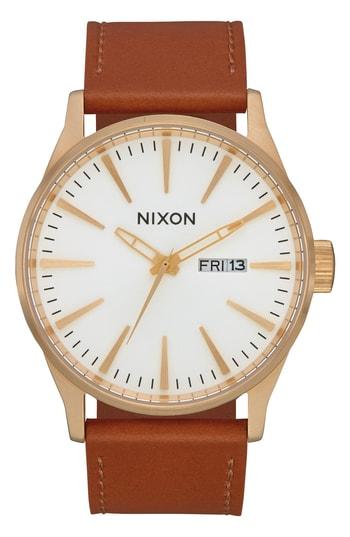 Men's Nixon The Sentry Leather Strap Watch, 42mm