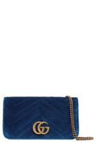Women's Gucci Gg Marmont 2.0 Matelasse Velvet Shoulder Bag - Blue