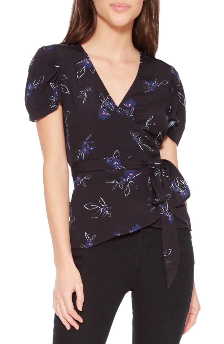 Women's Parker Hara Floral Wrap Blouse, Size - Black