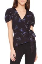 Women's Parker Hara Floral Wrap Blouse, Size - Black